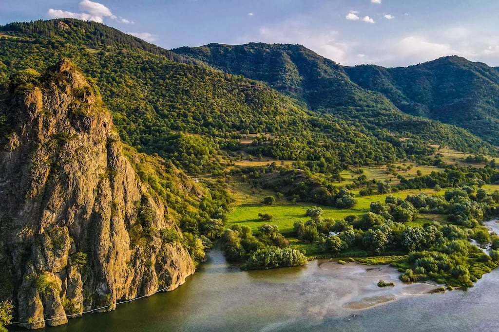 Forested mountains and river in the Lori region of Armenia